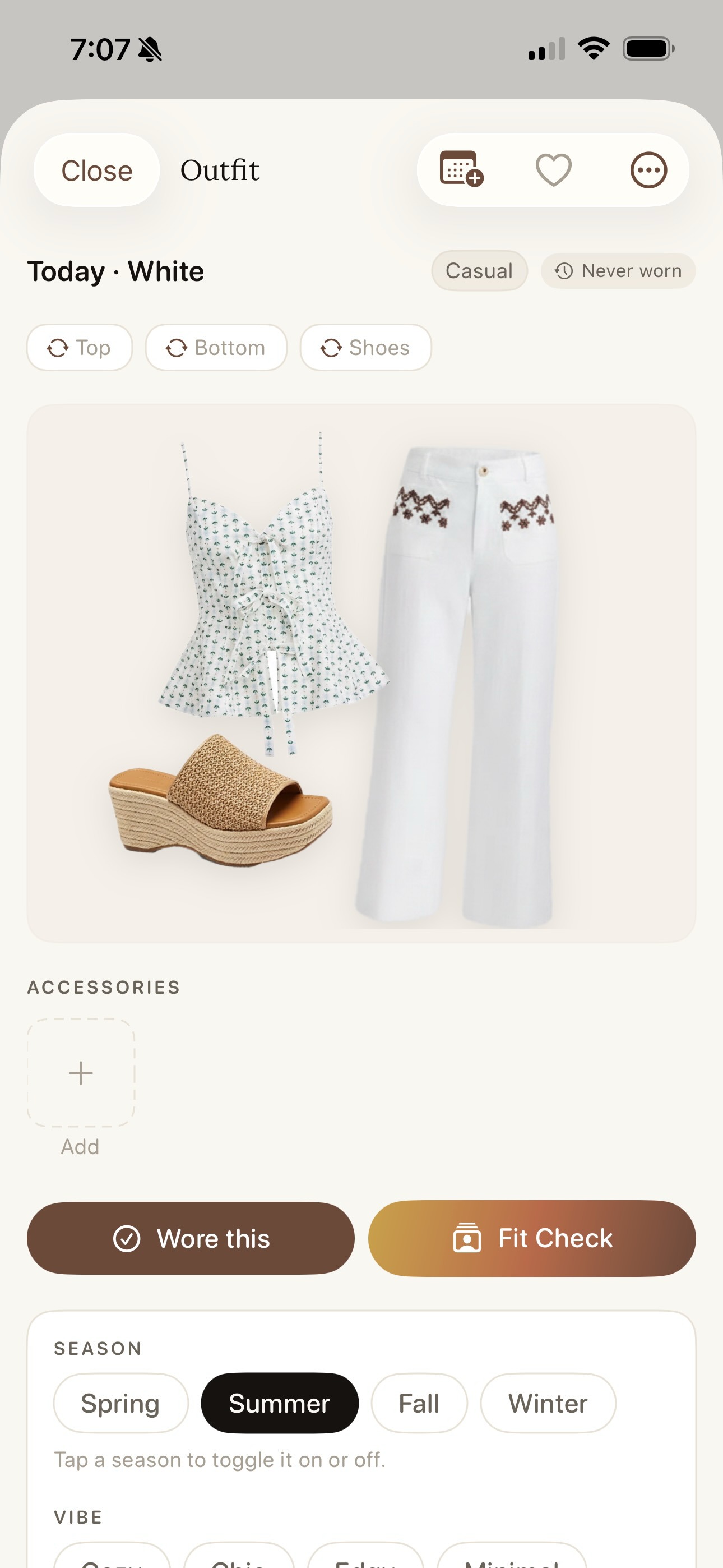 Threadline Style screen with today's outfit